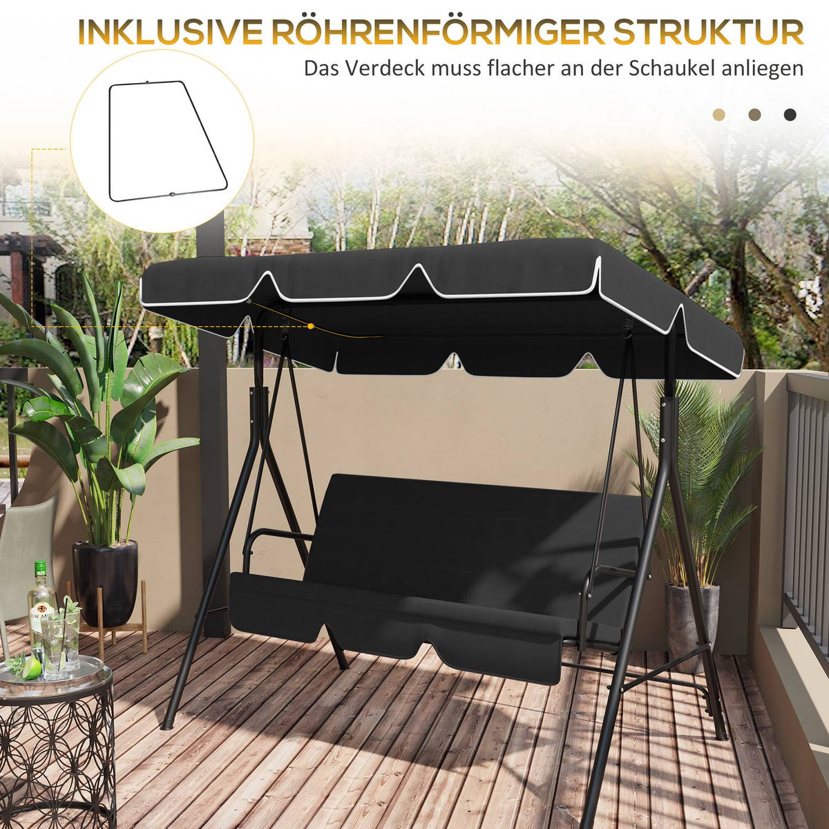Hollywood Swing Roof Cover Replacement Roof For Hollywood Swing, Sun Canopy For 2 Seater Swing, With Uv Protection, Black