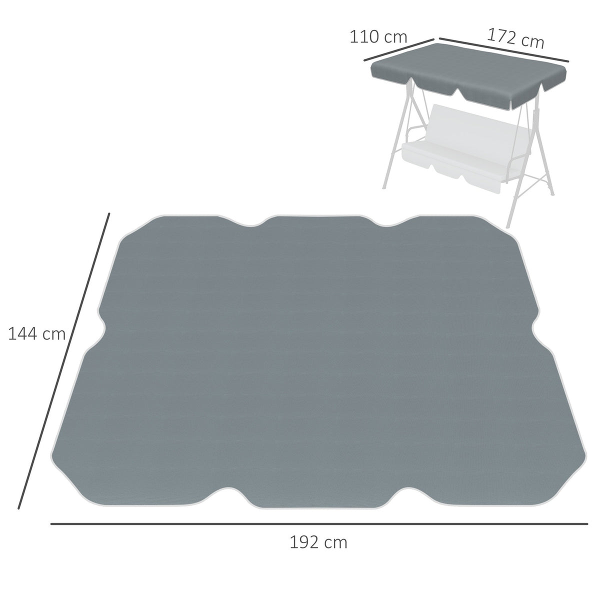 Hollywood Swing Roof Cover Replacement Roof For Hollywood Swing, Sun Canopy For 2 Seater Swing, With Uv Protection, Dark Grey