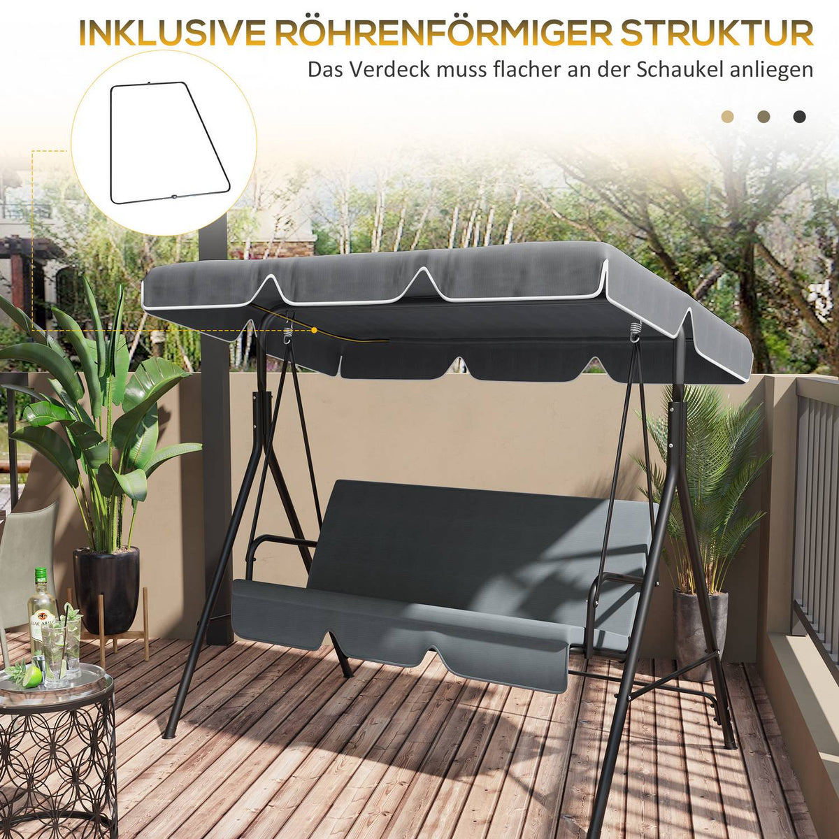 Hollywood Swing Roof Cover Replacement Roof For Hollywood Swing, Sun Canopy For 2 Seater Swing, With Uv Protection, Dark Grey