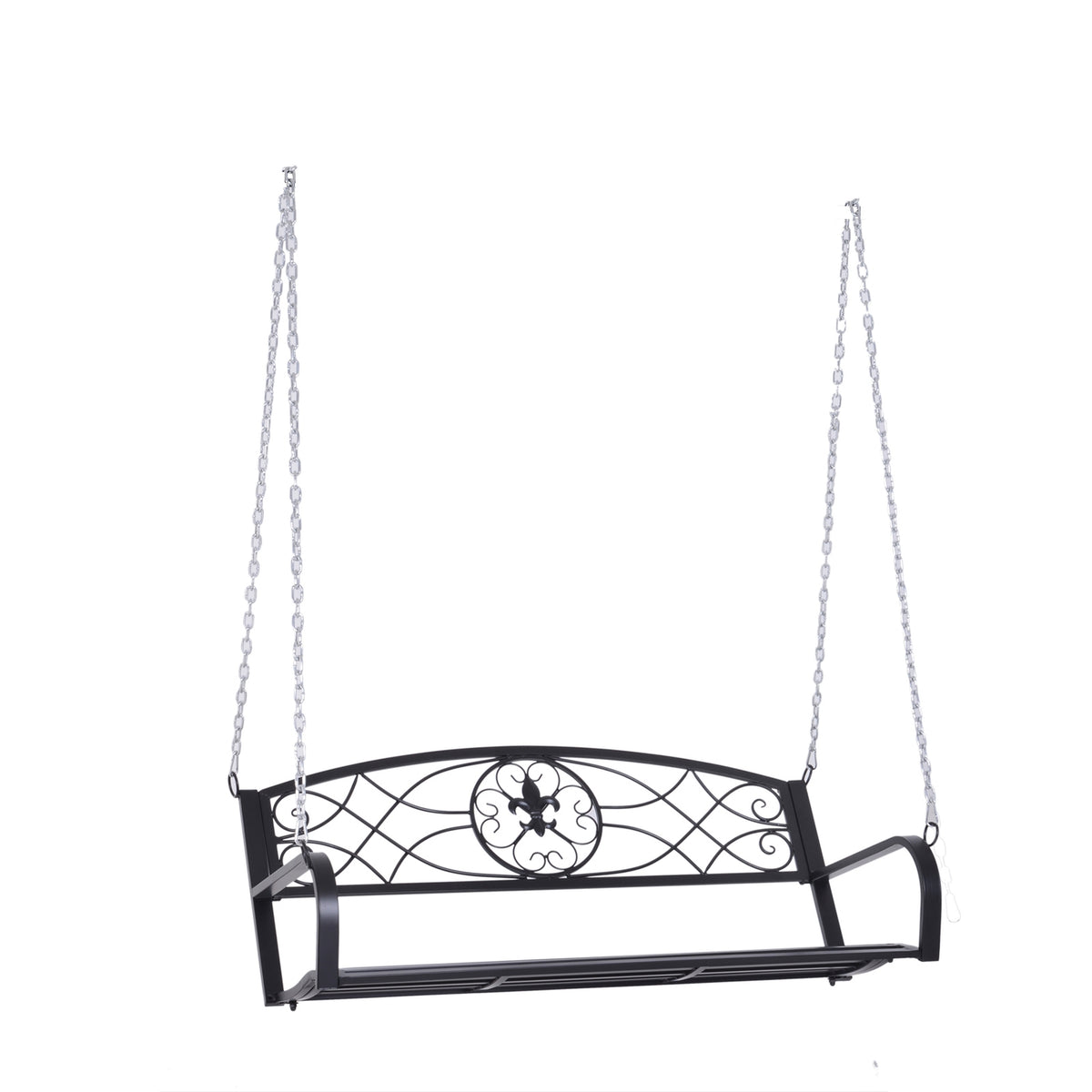 Hollywood Swing Weatherproof Garden Swing Hanging Bench 2-Seater Swing Bench With Chains Metal Black 132 X 63 X 58 Cm