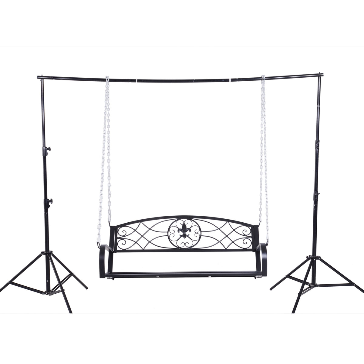 Hollywood Swing Weatherproof Garden Swing Hanging Bench 2-Seater Swing Bench With Chains Metal Black 132 X 63 X 58 Cm