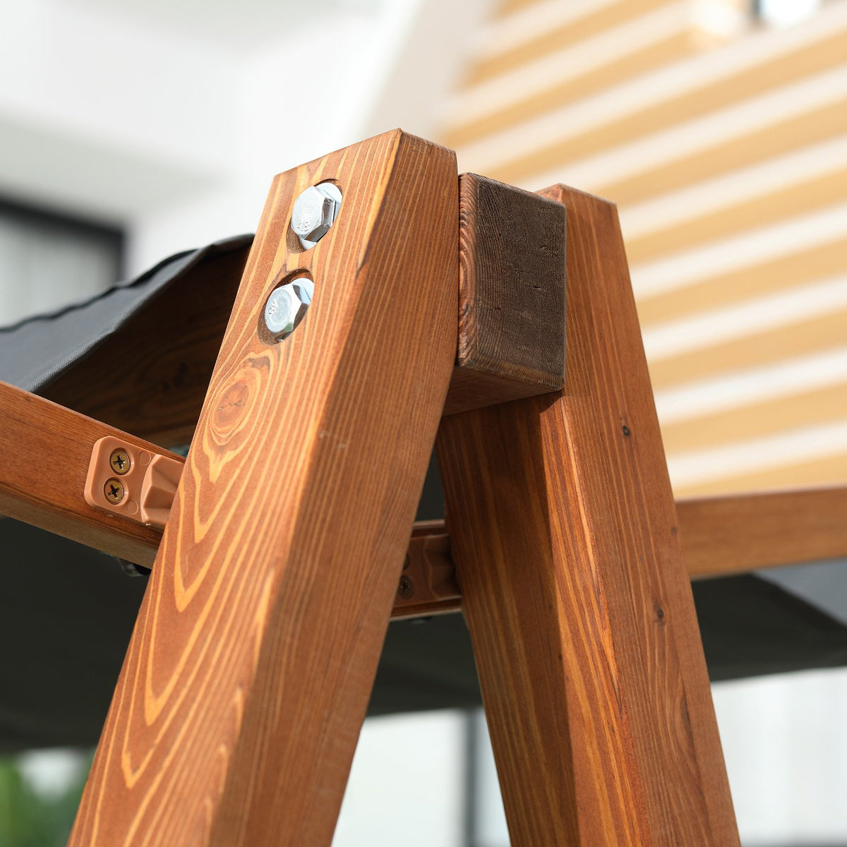 Hollywood Swing With Bed Function, 3-Seater, Garden Swing With Roof, Pine Wood, Gray + Teak, 225.5X113X180Cm