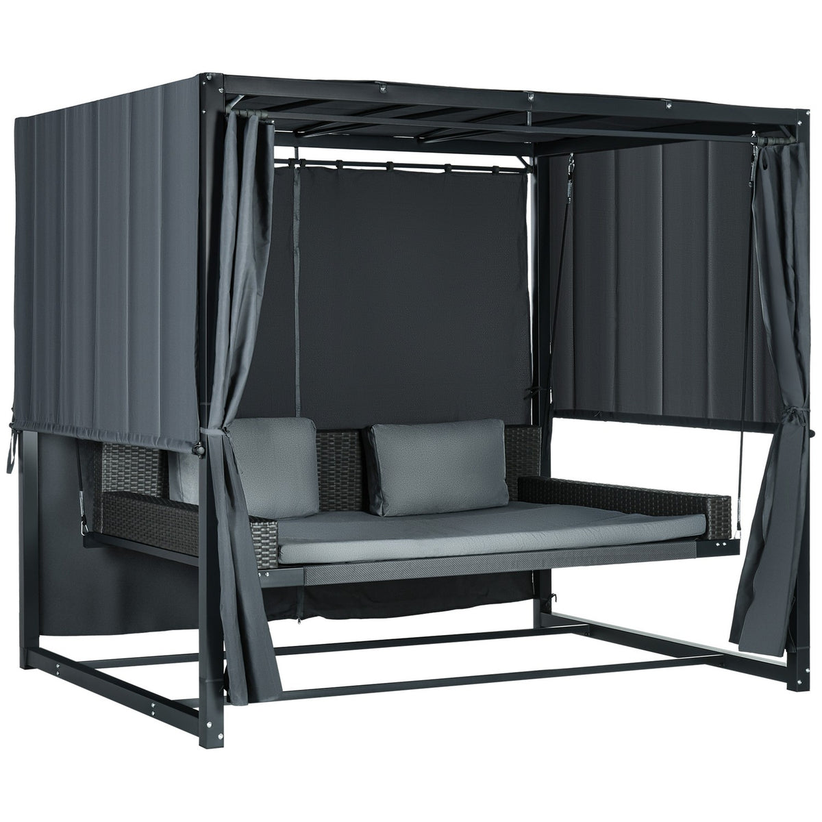 Hollywood Swing With Pergola, Garden Swing With Cushion, Weatherproof Swing Bed, For Garden, 235 X 180 X 210 Cm, Dark Gray