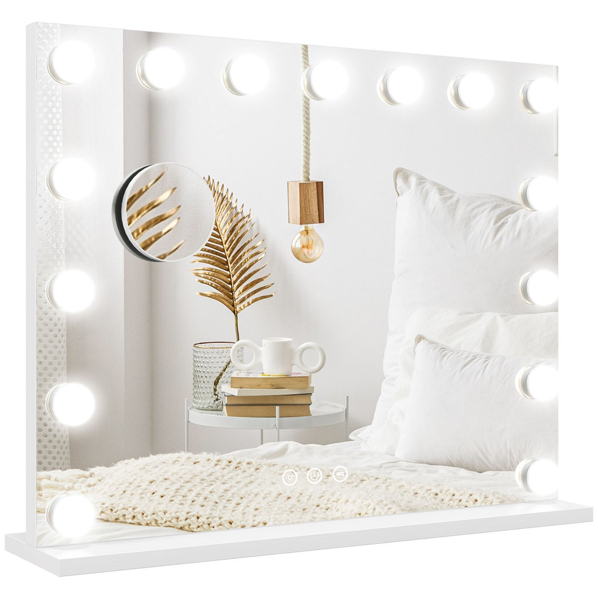 Hollywood mirror with lighting 58x48cm 15 LED 3 light modes 10X magnification portable touch switch USB charging port white |.de