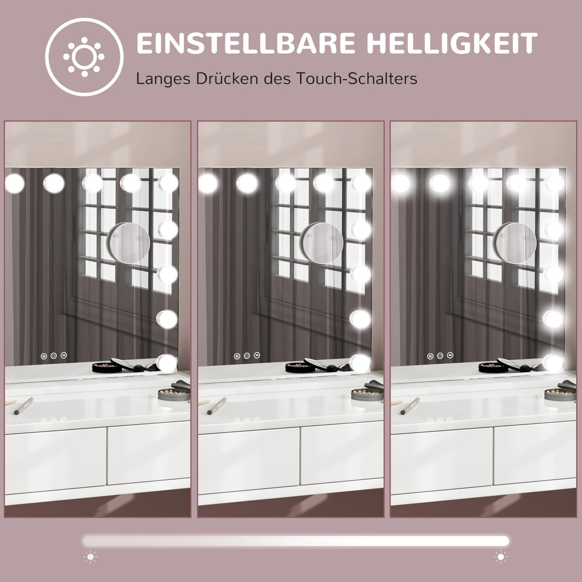 Hollywood mirror with lighting 58x48cm 15 LED 3 light modes 10X magnification portable touch switch USB charging port white |.de