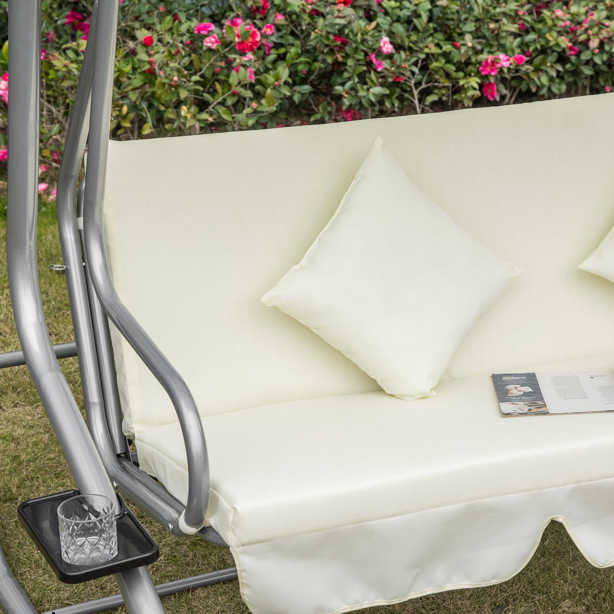 Hollywood rocking chair 3-seater, 200 x 120 x 164 cm, with adjustable, removable waterproof foredeck, seat and backrests, beige