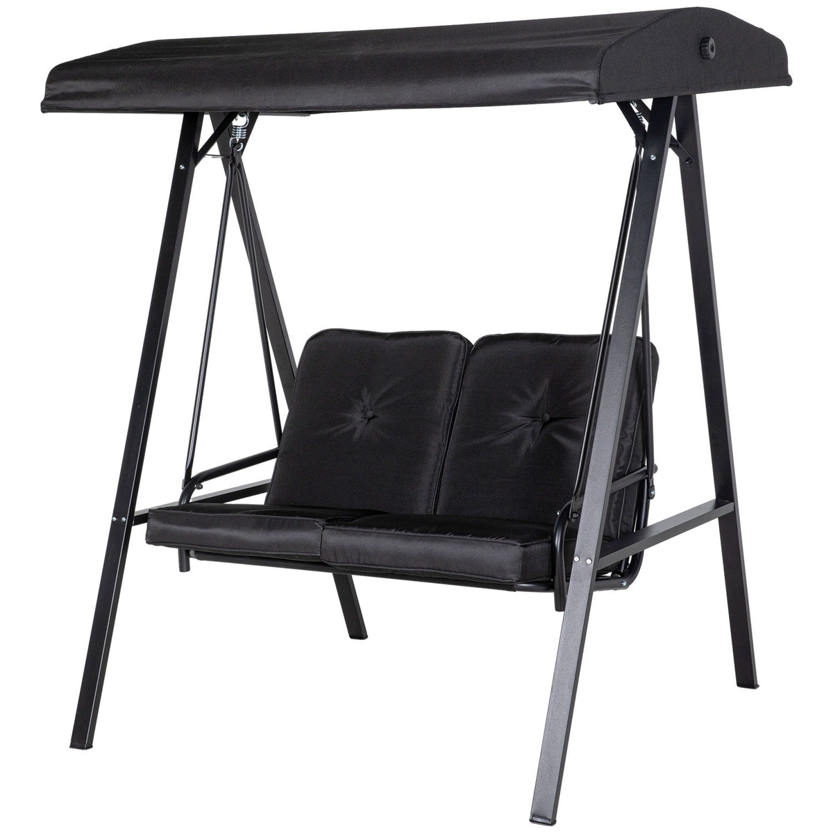 Hollywood swing, 2-seater garden swing with adjustable roof, cushion, swing bench, load capacity up to 220 kg, for garden, balcony, black, 145 x 116 x 172 cm