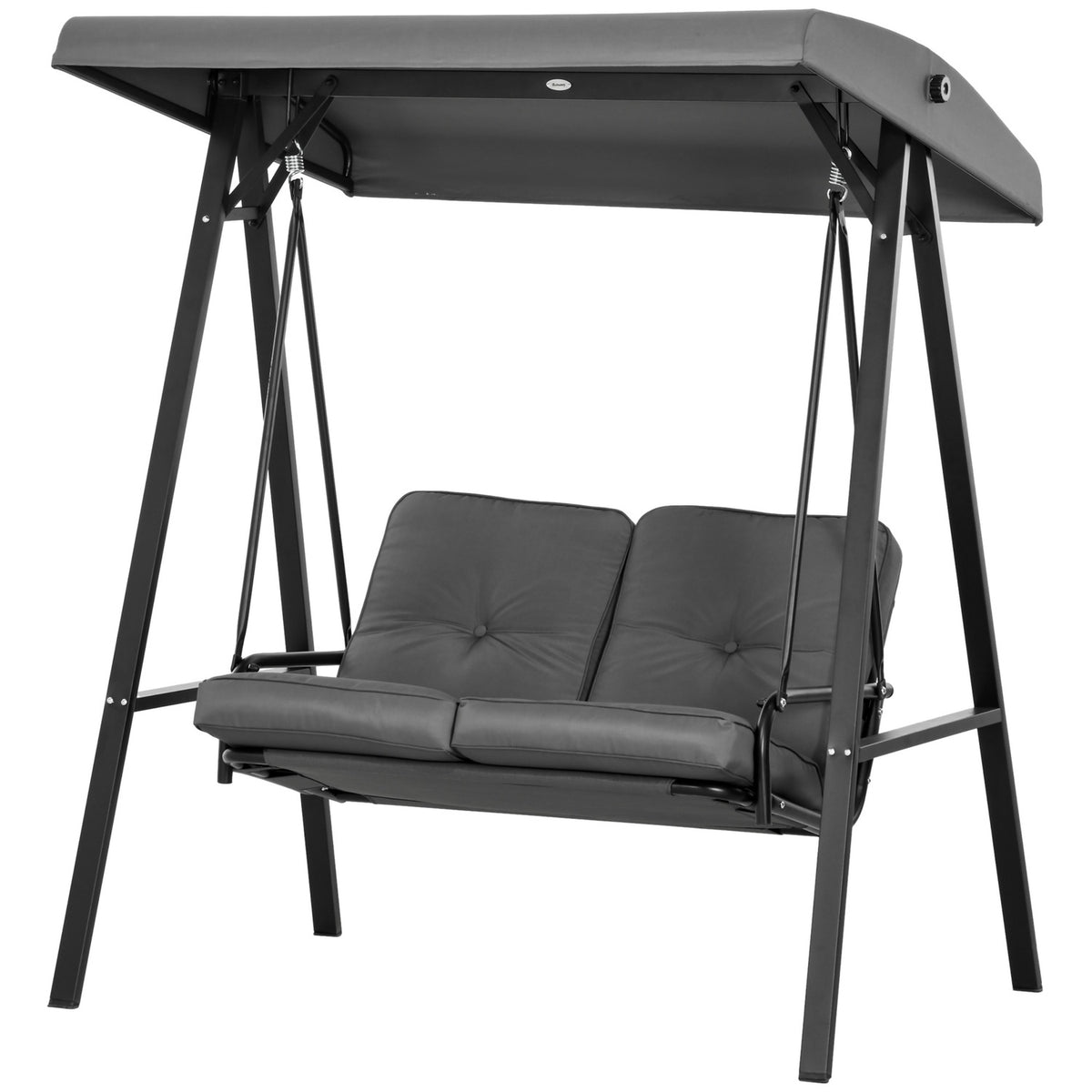 Hollywood swing, 2-seater garden swing with adjustable roof, cushion, swing bench, load capacity up to 220 kg, for garden, balcony, dark grey, 145 x 116 x 172 cm