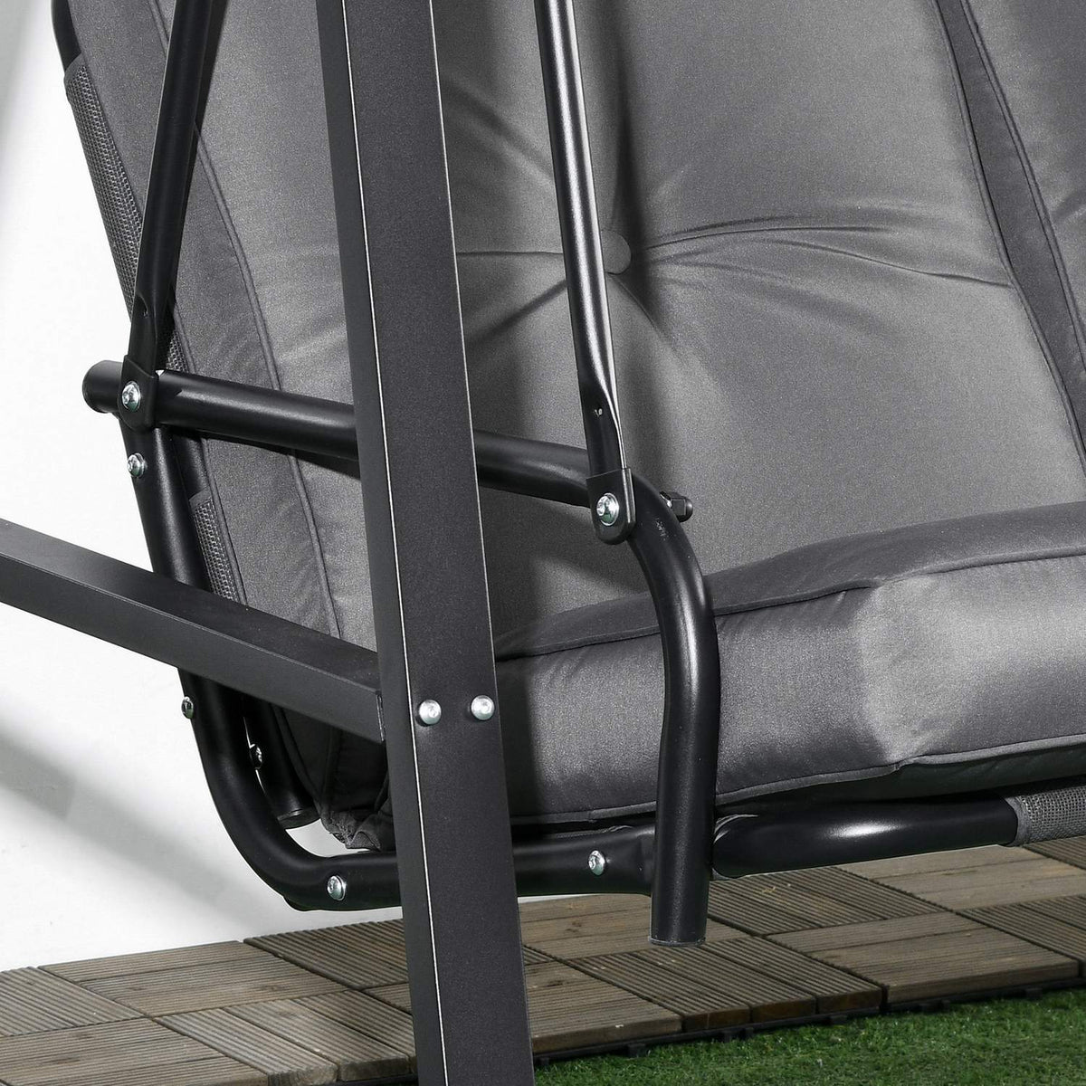 Hollywood swing, 2-seater garden swing with adjustable roof, cushion, swing bench, load capacity up to 220 kg, for garden, balcony, dark grey, 145 x 116 x 172 cm