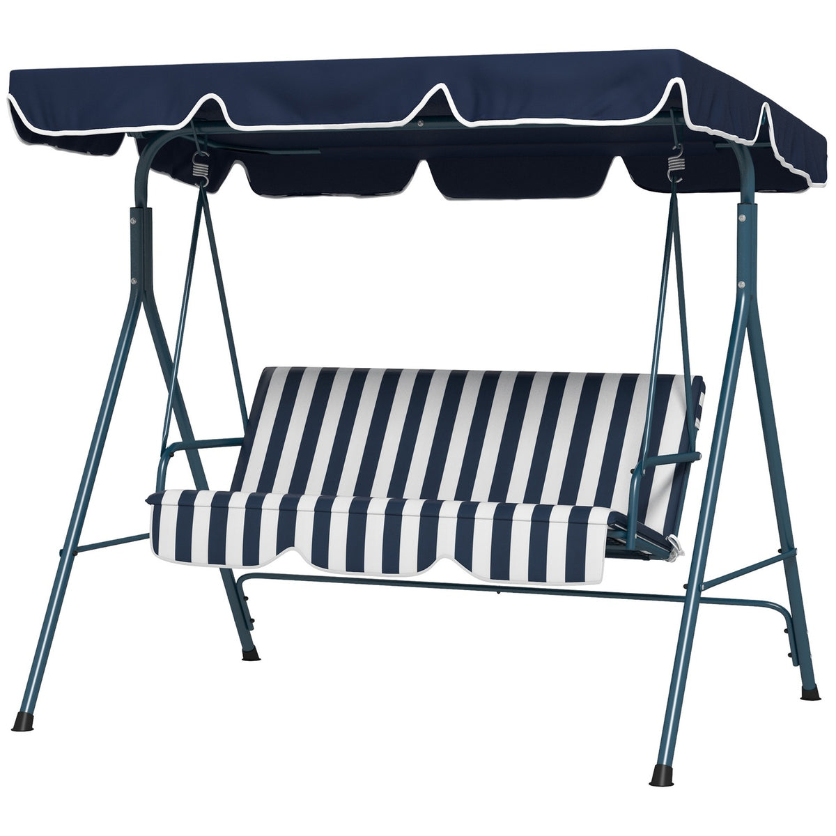 Hollywood swing 3-seater garden swing with adjustable roof, water-repellent swing bench can hold up to 240 kg, for garden, balcony, mesh, blue