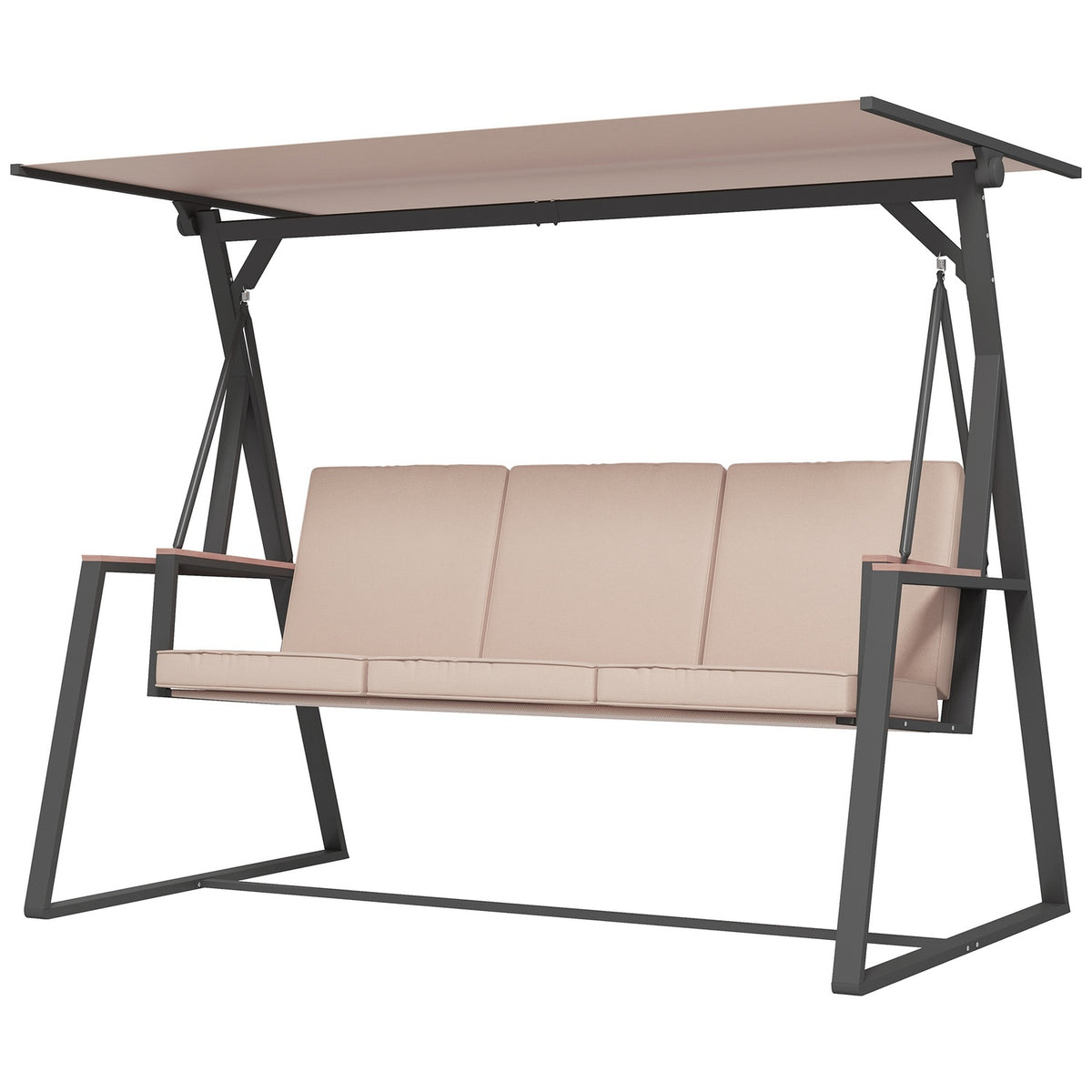 Hollywood swing 3-seater rocking bench with cushions and adjustable roof up to 300 kg Khaki 205x130x175 cm for garden and terrace