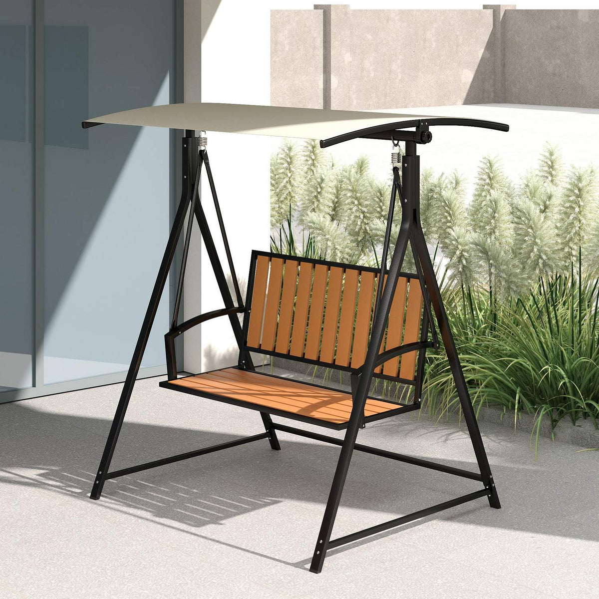 Hollywood swing with adjustable sun canopy, 2-seater garden swing, weatherproof swing bench, load capacity up to 240kg, garden lounger for garden, terrace, 142 x 112 x 162cm, black