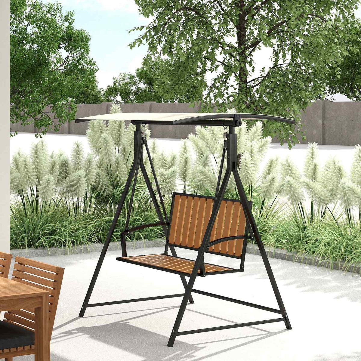 Hollywood swing with adjustable sun canopy, 2-seater garden swing, weatherproof swing bench, load capacity up to 240kg, garden lounger for garden, terrace, 142 x 112 x 162cm, black