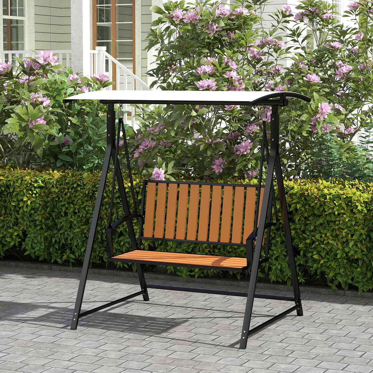 Hollywood swing with adjustable sun canopy, 2-seater garden swing, weatherproof swing bench, load capacity up to 240kg, garden lounger for garden, terrace, 142 x 112 x 162cm, black