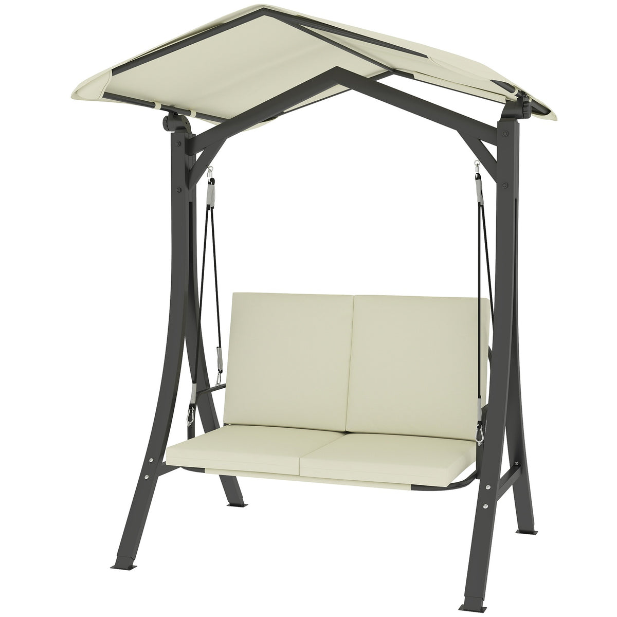 Hollywood swing with adjustable sun canopy seat cover, protective cover 2-seater garden swing loadable up to 220kg, UV 30+ swing bench for garden, terrace, 150x120x182cm, cream white