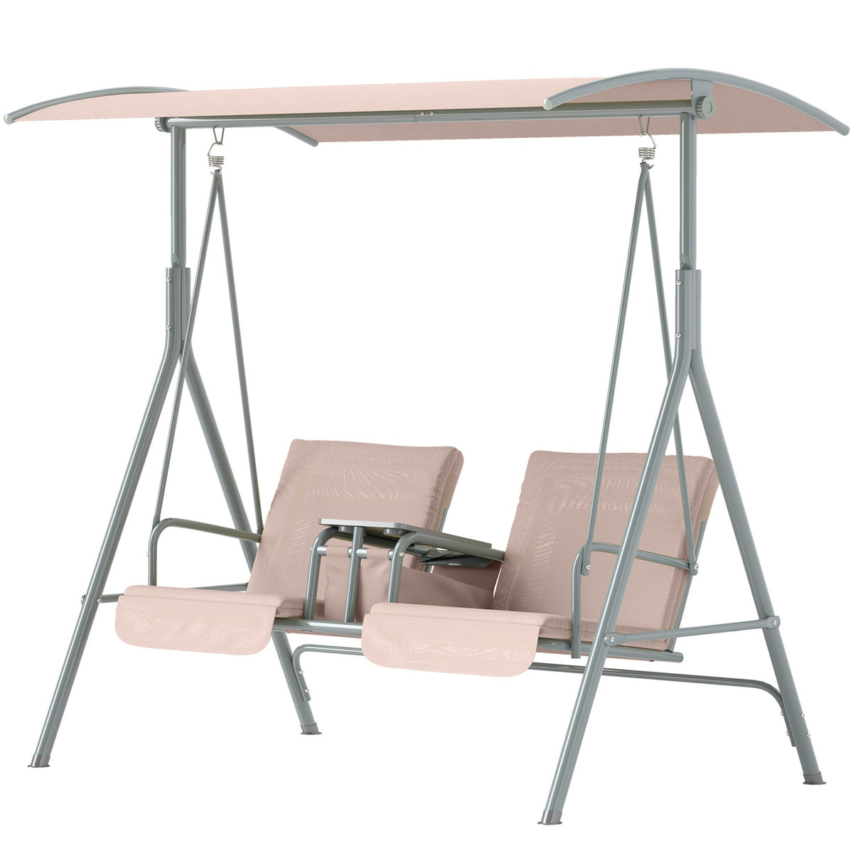 Hollywood swing with cup holder and side pocket, 2-seater garden swing with sun canopy, swing bench loads up to 180 kg, garden lounger for garden, terrace, 175 x 112 x 165 cm, beige