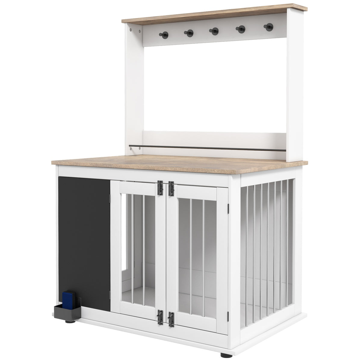 Home Dog Cage Dog Crate with 3 Doors Toy Storage Rack Dog House with Hooks Writing Board Eraser for Large Dogs White