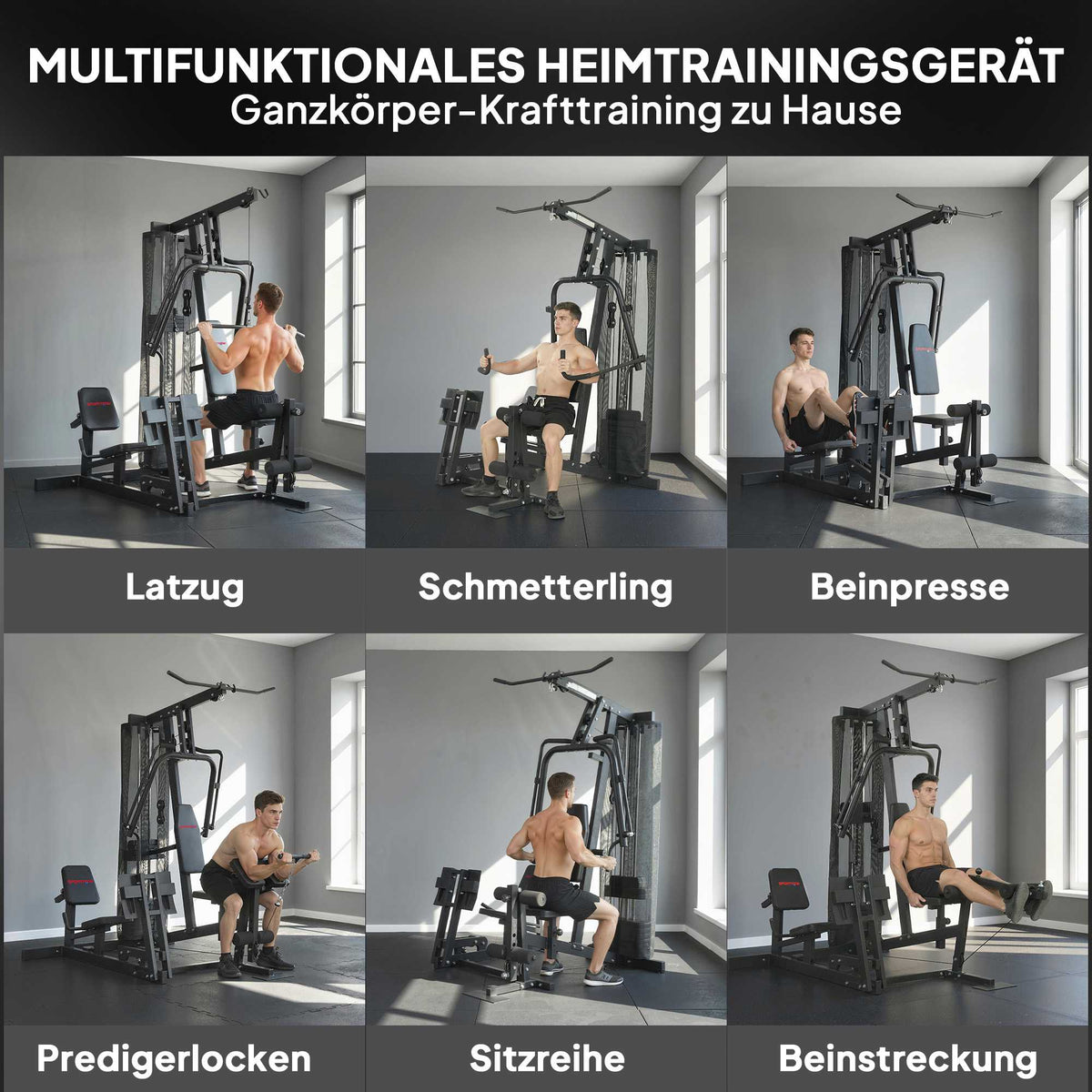 Home Gym Station with Leg Press, Adjustable Seat, 65kg Weights