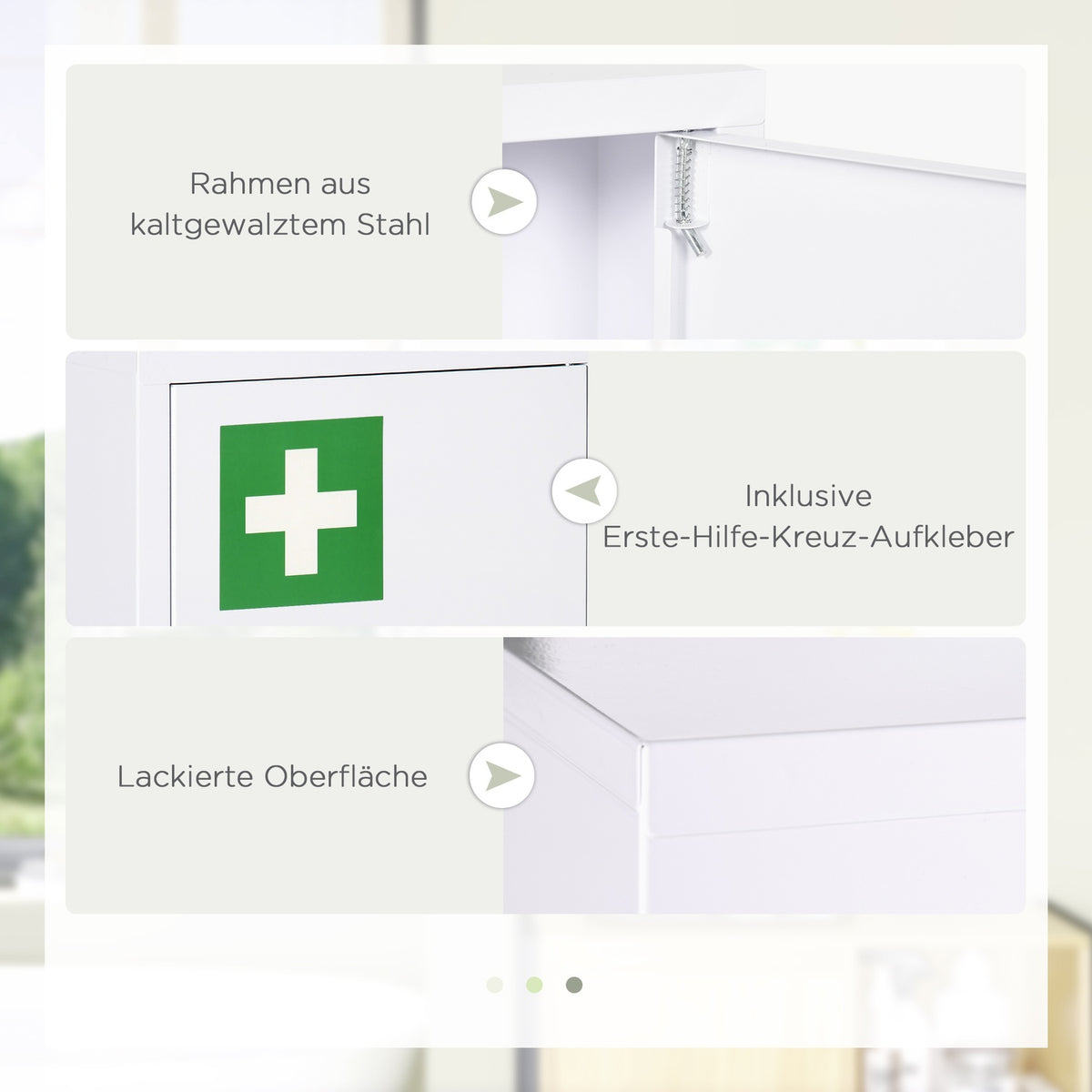 Home Medicine Cabinet with 3 Compartments 30 x 14 x 46 cm Lockable Child Safe with Keys Cold Rolled Steel White