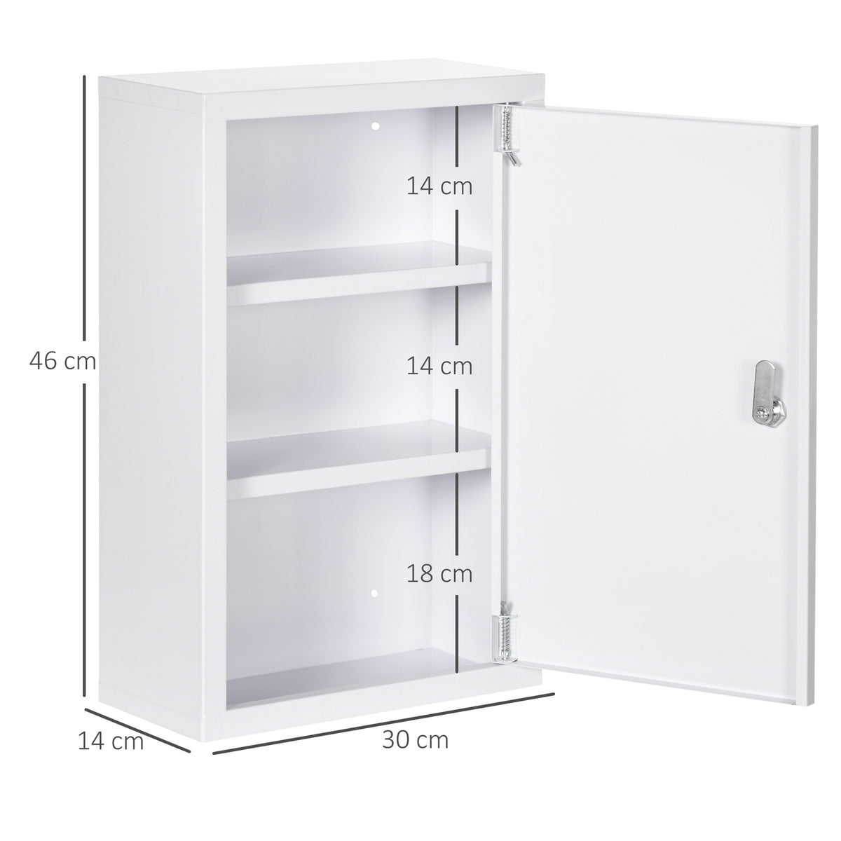 Home Medicine Cabinet with 3 Compartments 30 x 14 x 46 cm Lockable Child Safe with Keys Cold Rolled Steel White