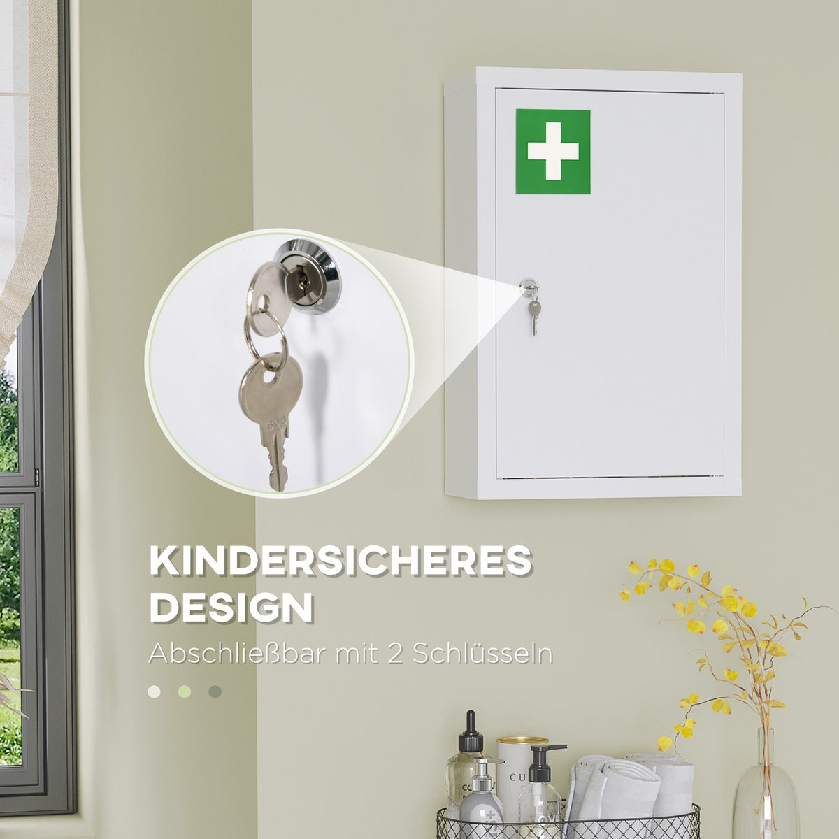 Home Medicine Cabinet with 3 Compartments 30 x 14 x 46 cm Lockable Child Safe with Keys Cold Rolled Steel White