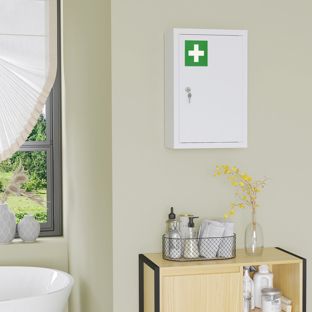 Home Medicine Cabinet with 3 Compartments 30 x 14 x 46 cm Lockable Child Safe with Keys Cold Rolled Steel White