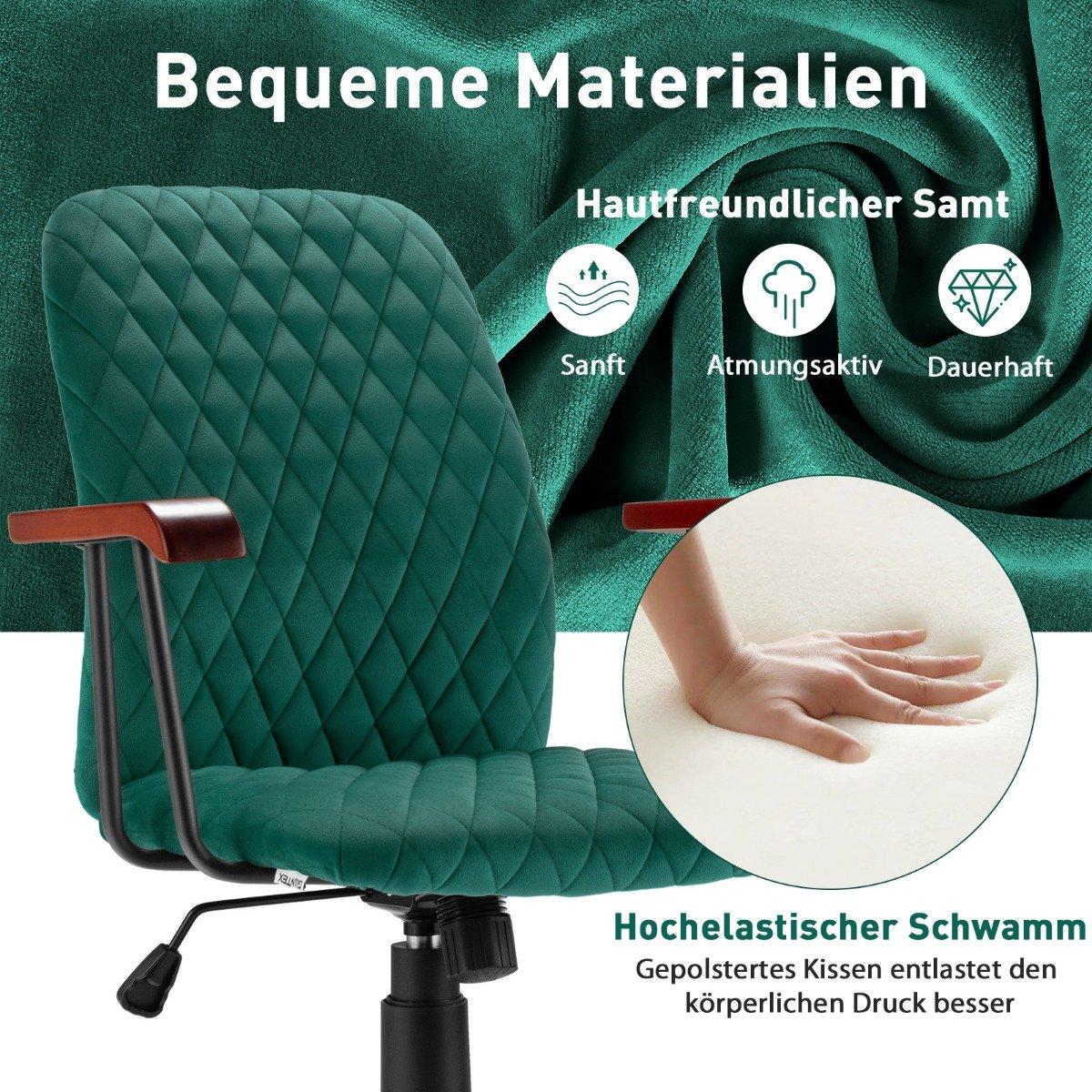 Home Office Chair Computer Chair Made of Velvet Adjustable Swivel Chair for Home Office Velvet Armchair Green