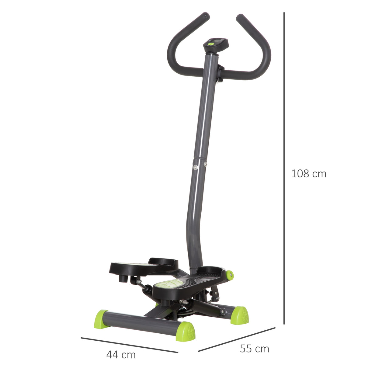 Home Trainer Stepper Fitness Swing Stepper With Lcd Screen And Handle Up To 100 Kg Steel Abs Gray + Green 55 X 44 X 108 Cm