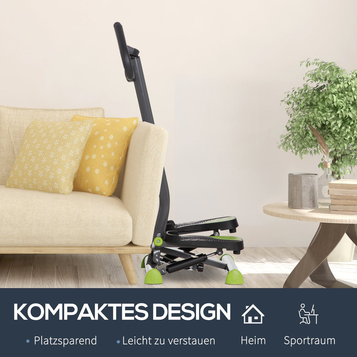 Home Trainer Stepper Fitness Swing Stepper With Lcd Screen And Handle Up To 100 Kg Steel Abs Gray + Green 55 X 44 X 108 Cm