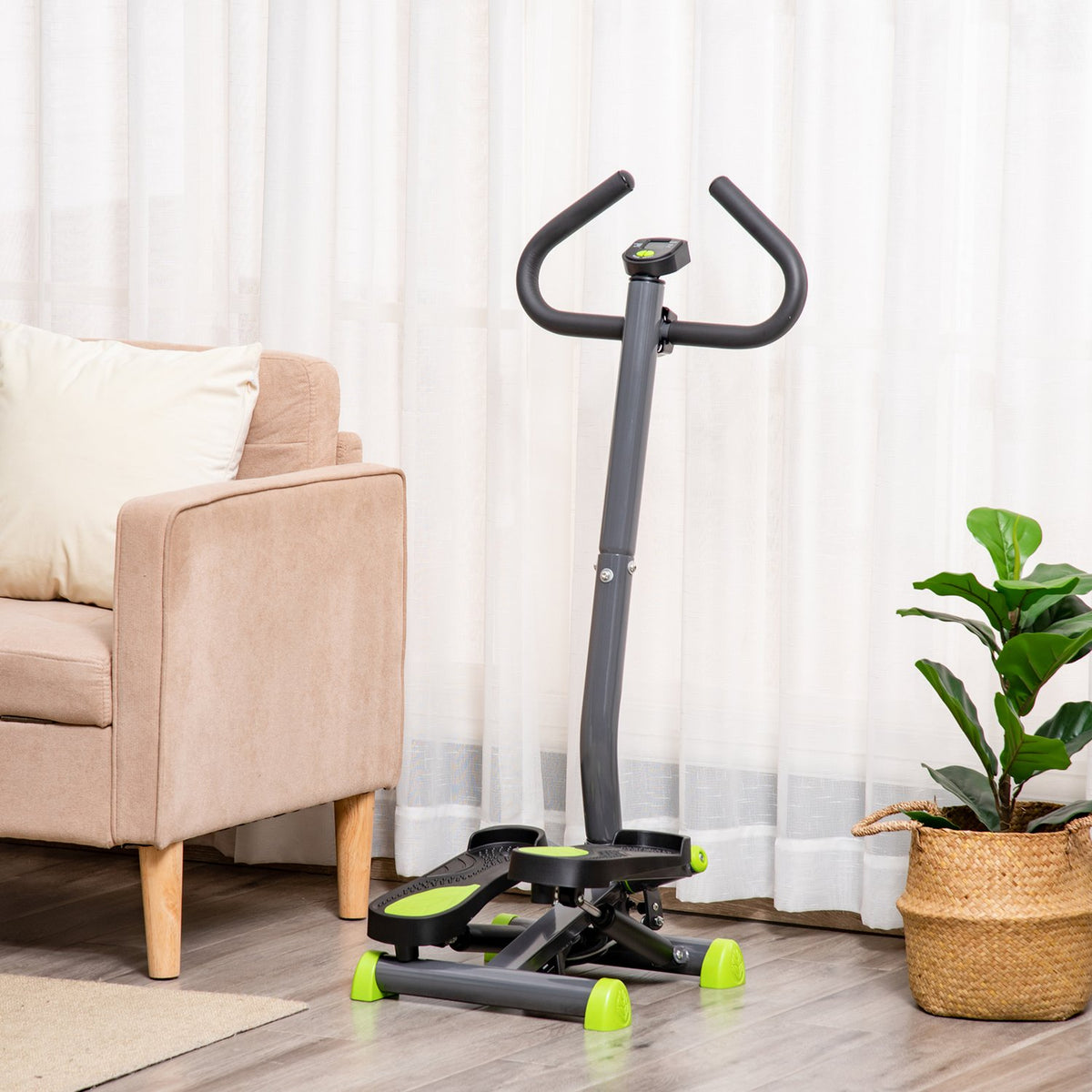 Home Trainer Stepper Fitness Swing Stepper With Lcd Screen And Handle Up To 100 Kg Steel Abs Gray + Green 55 X 44 X 108 Cm