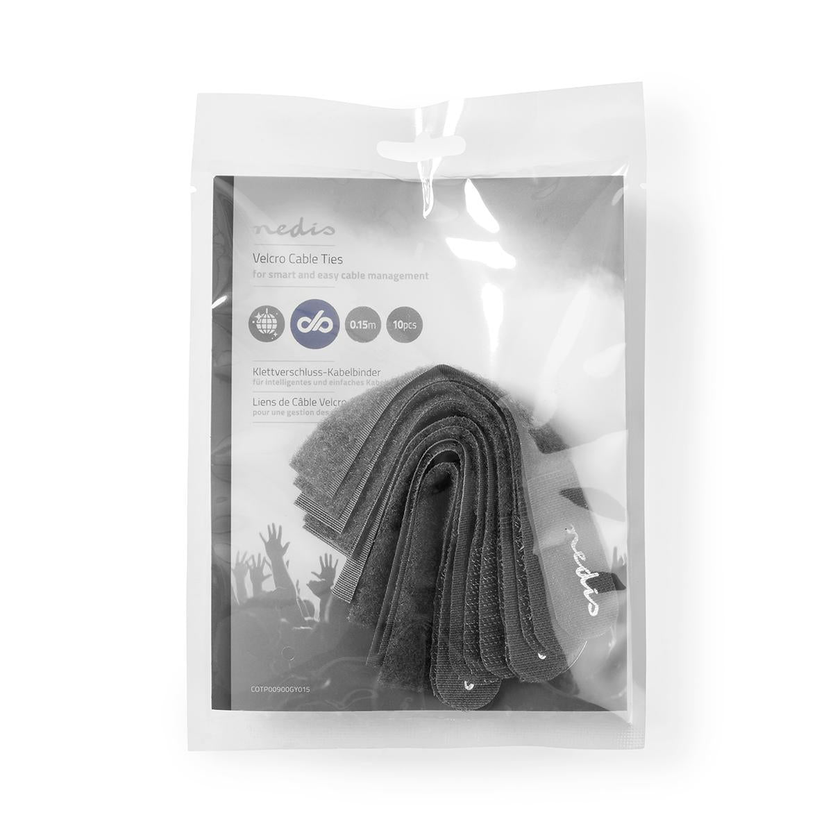 Hook and Loop Cable Ties | Plastic bag | Gray | 10 pieces.