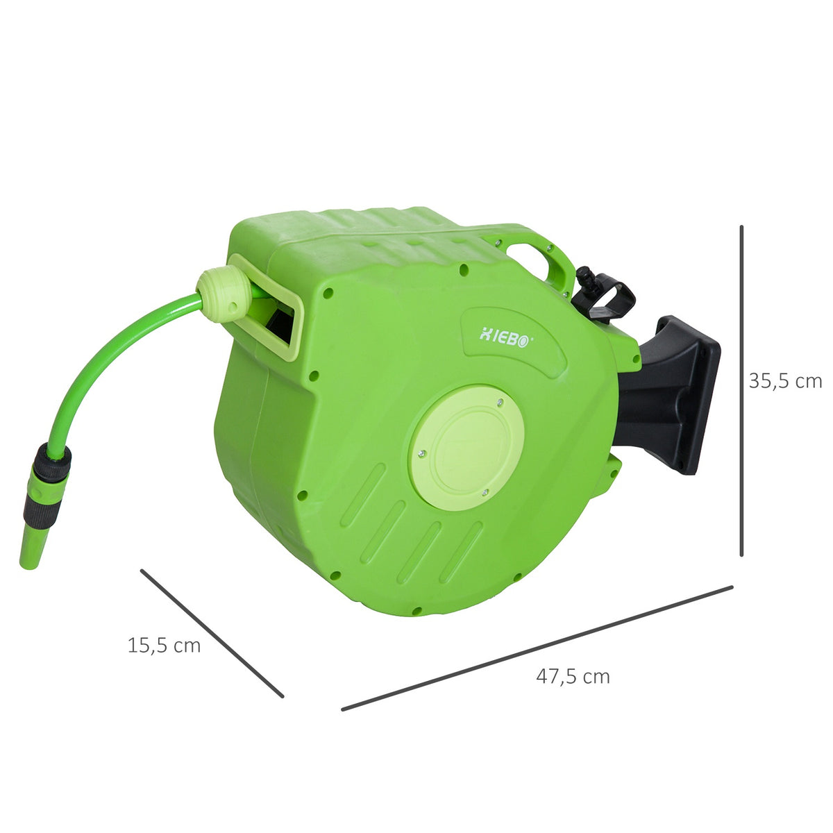 Hose Reel 15M Automatic Hose Reel, Swivel, Ideal For Compressed Air & Gardening, Green
