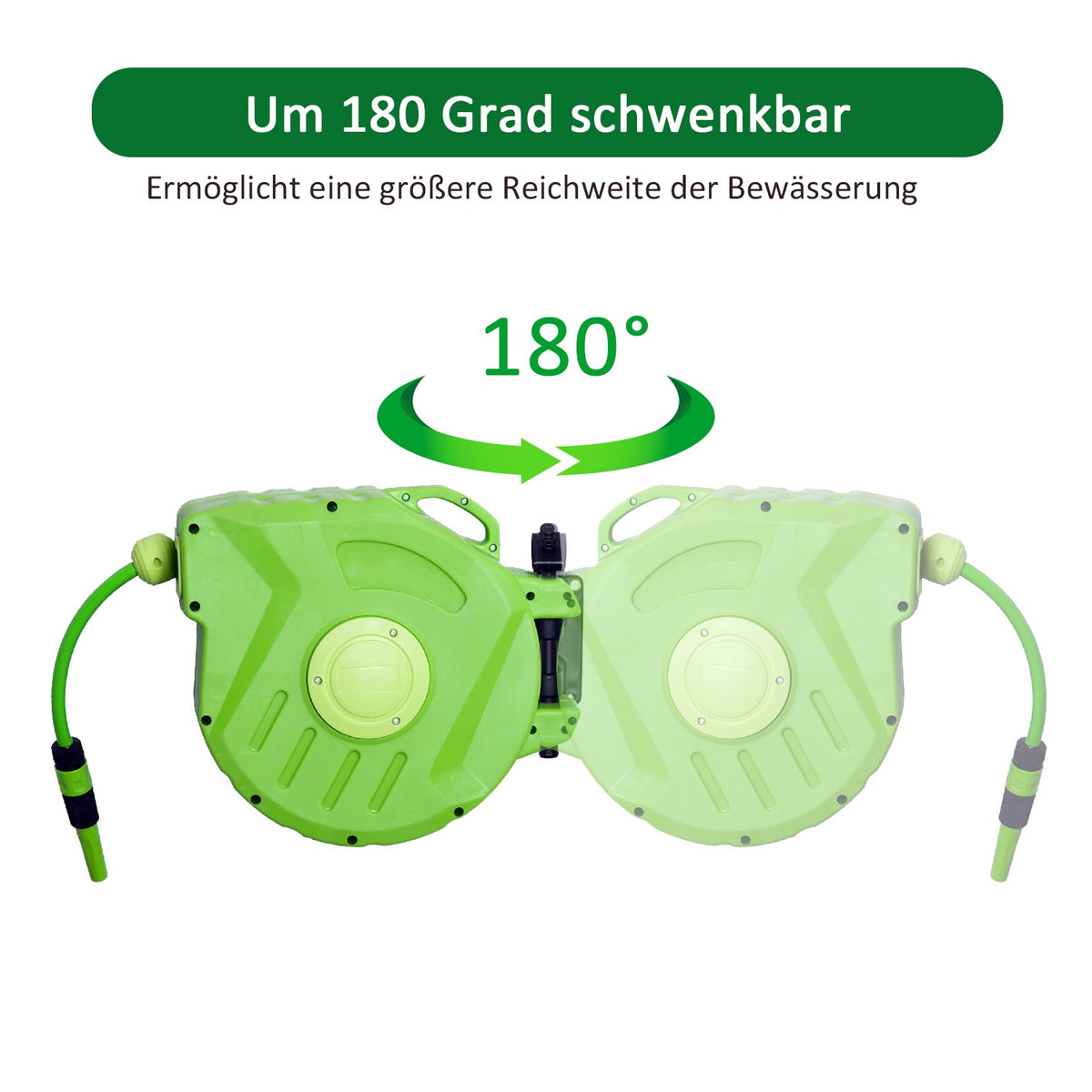 Hose Reel 15M Automatic Hose Reel, Swivel, Ideal For Compressed Air & Gardening, Green