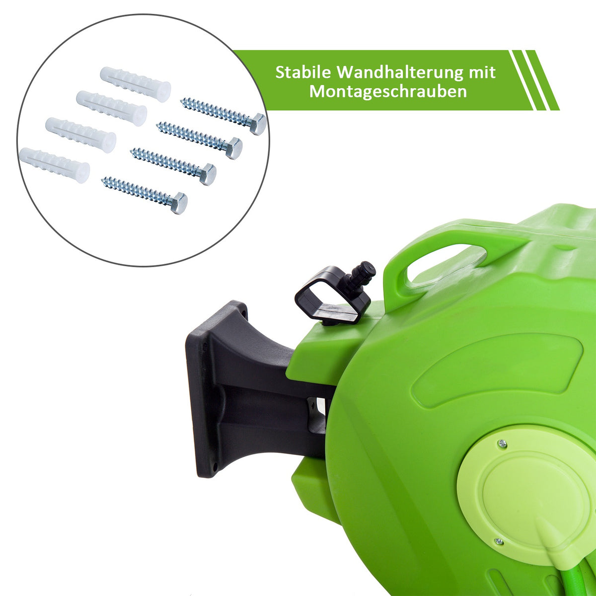 Hose Reel 15M Automatic Hose Reel, Swivel, Ideal For Compressed Air & Gardening, Green