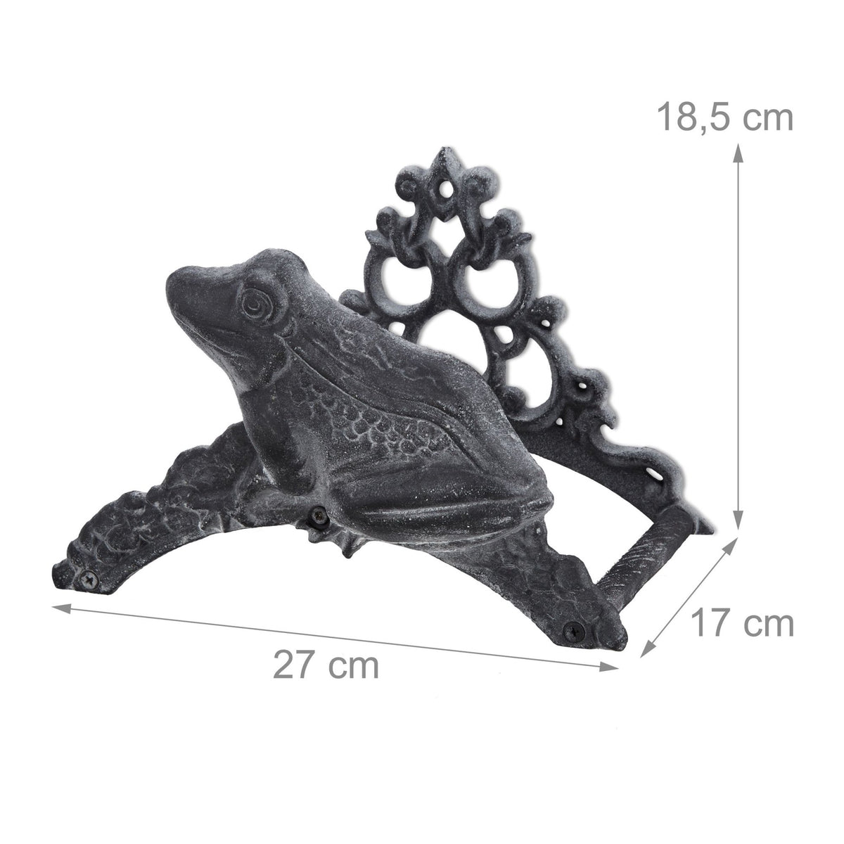 Hose holder in cast iron with frog motif