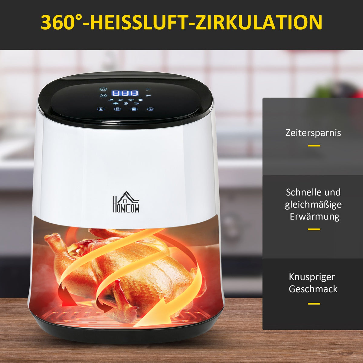 Hot Air Fryer 2.5L, 1300W, 7 Menus, Non-Stick Coated Basket, Steel, White + Black, 33.9X24.9X29.9Cm