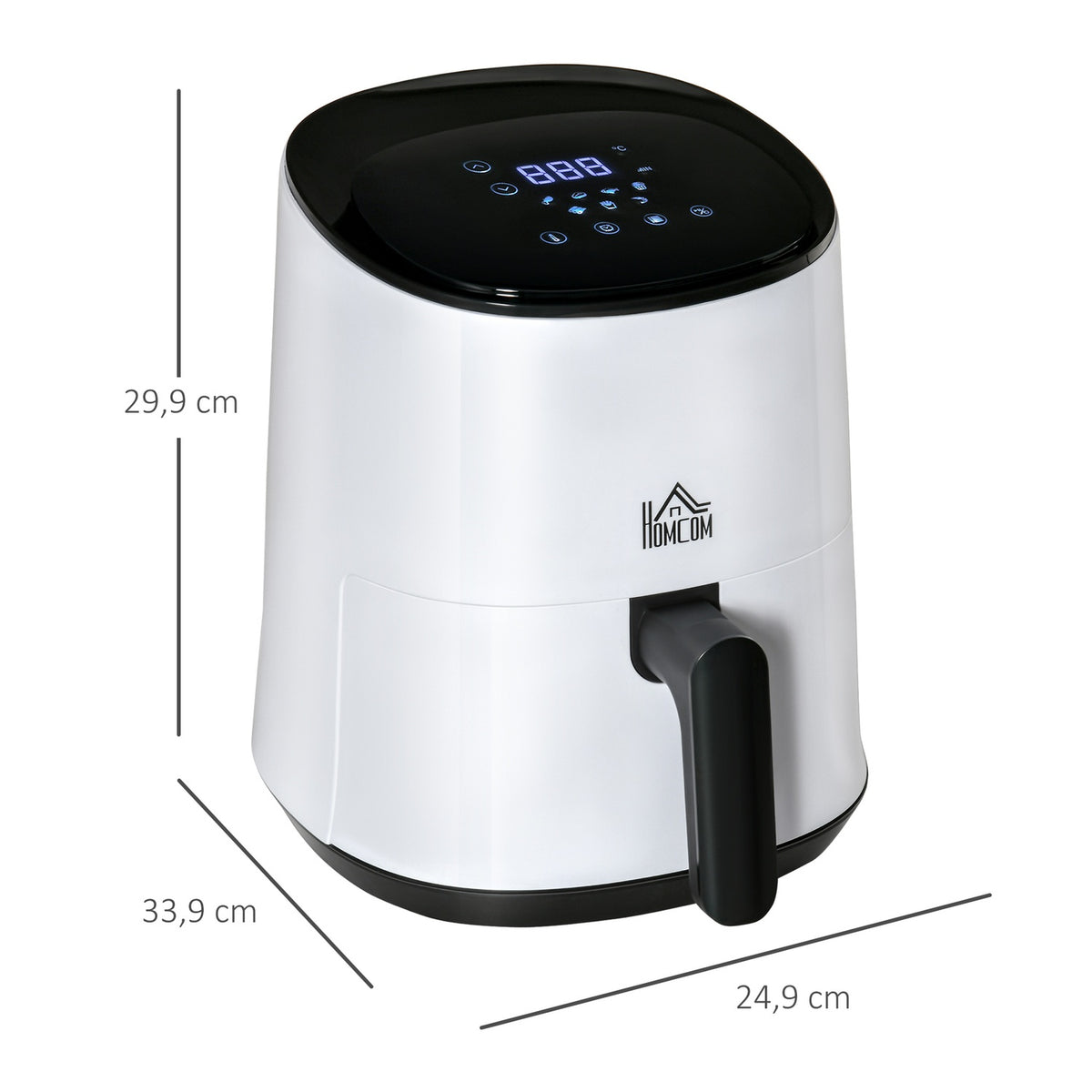 Hot Air Fryer 2.5L, 1300W, 7 Menus, Non-Stick Coated Basket, Steel, White + Black, 33.9X24.9X29.9Cm