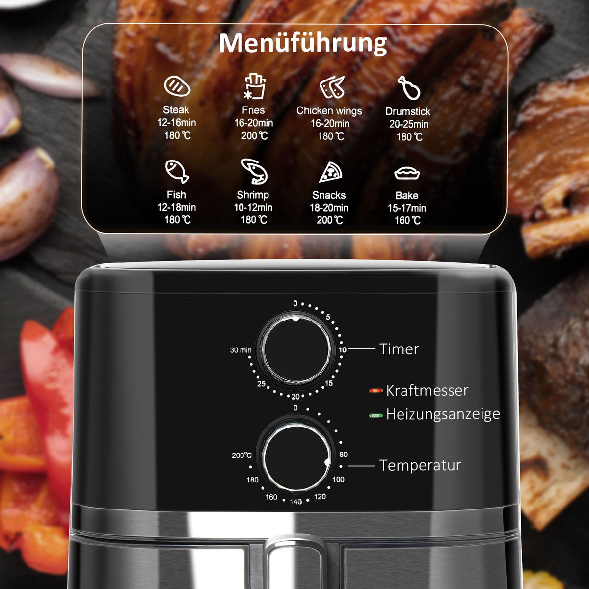 Hot Air Fryer 4.5L 1500W, 8 Programs, Non-Stick Basket, Oil-Free & Low-Fat Cooking, Black, 35.5X28X33.8Cm