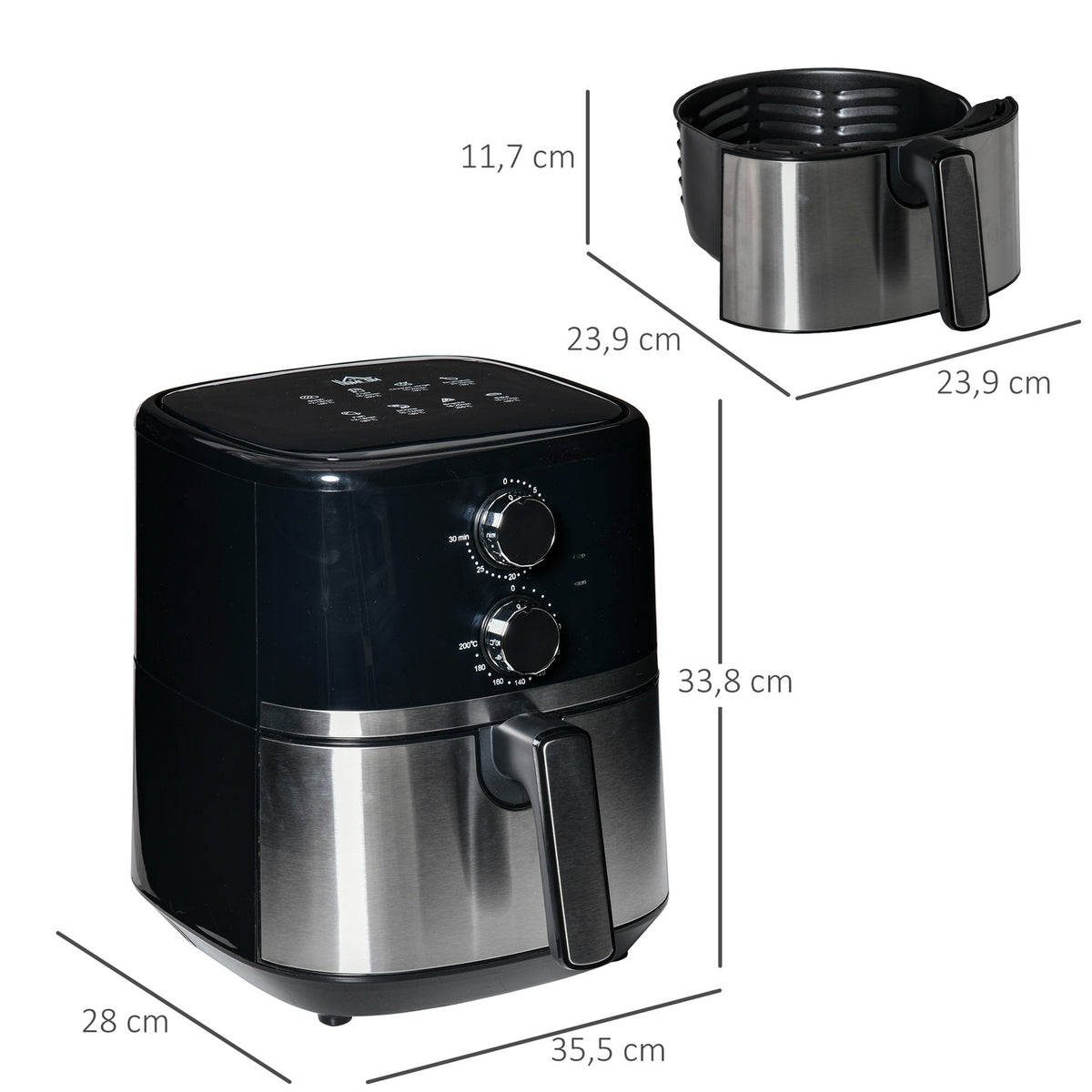 Hot Air Fryer 4.5L 1500W, 8 Programs, Non-Stick Basket, Oil-Free & Low-Fat Cooking, Black, 35.5X28X33.8Cm