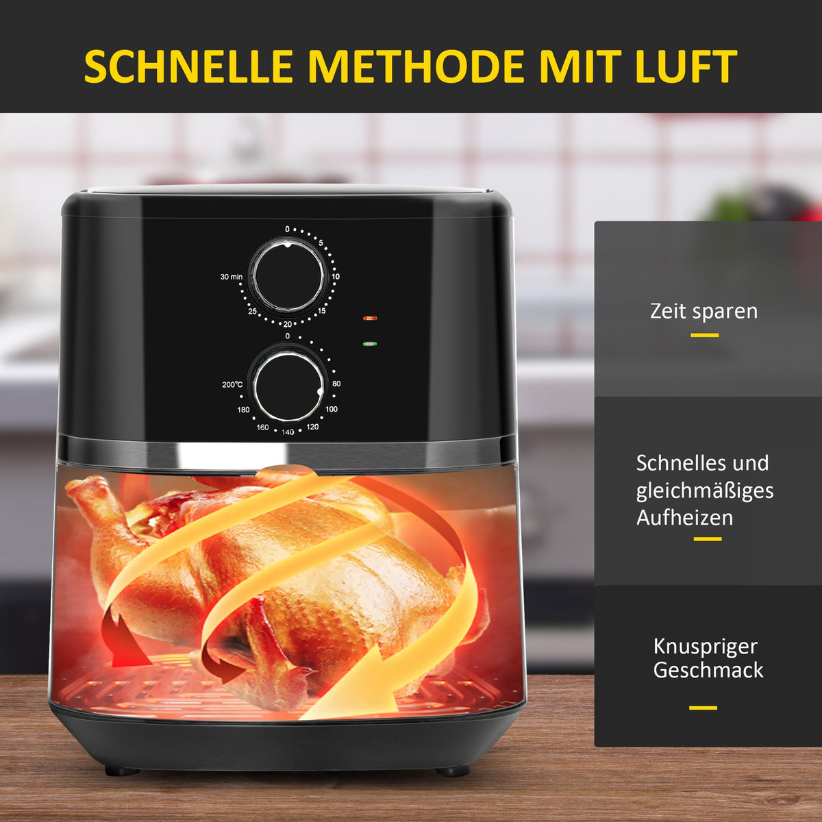 Hot Air Fryer 4.5L 1500W, 8 Programs, Non-Stick Basket, Oil-Free & Low-Fat Cooking, Black, 35.5X28X33.8Cm