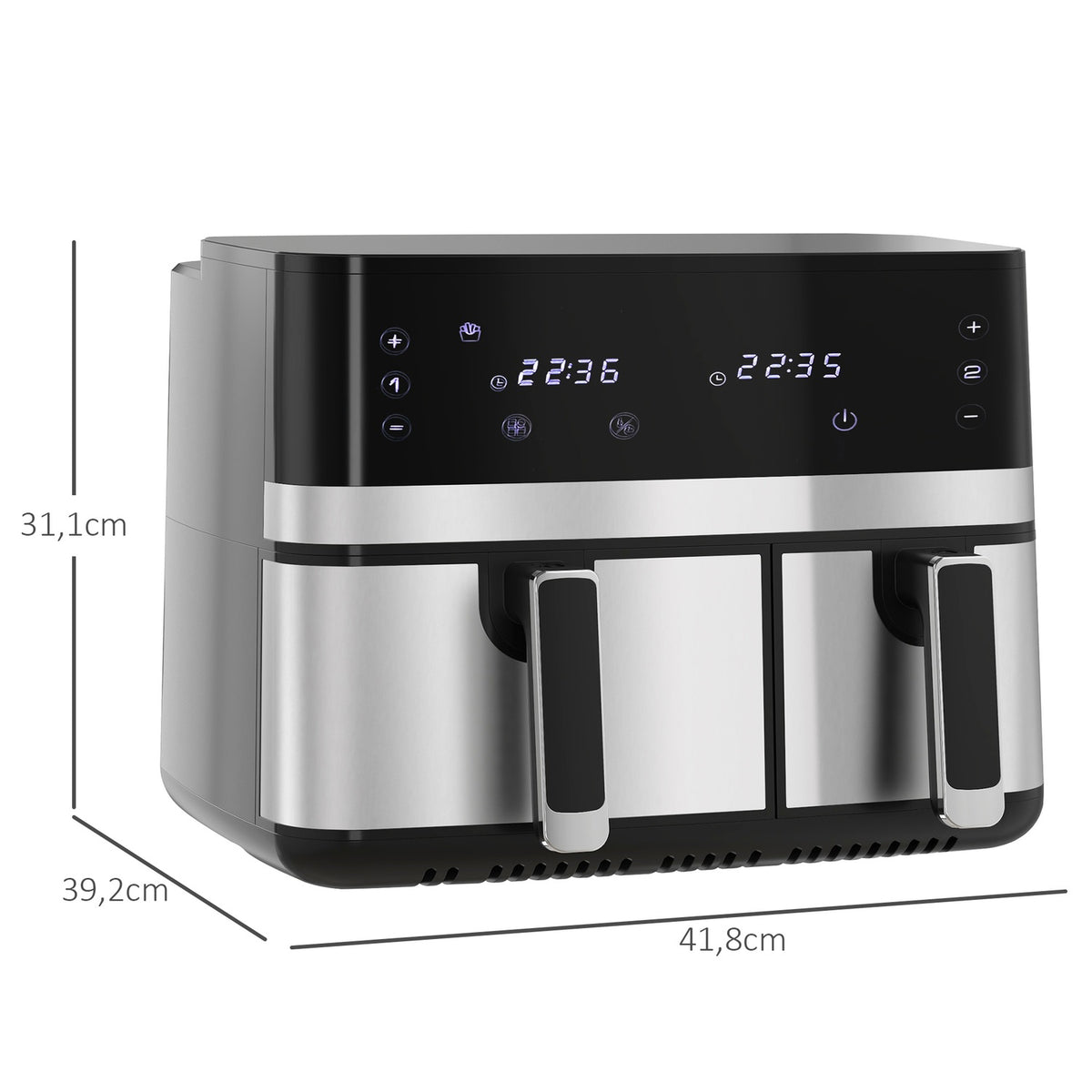 Hot Air Fryer 8.5L Double Chamber 8In1 Recipe Airfryer Non-Stick Coating Touchscreen Smart Timer Without Oil Black