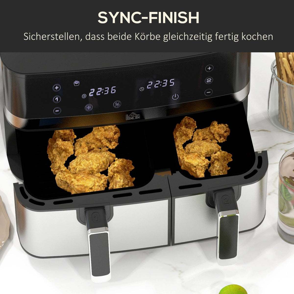 Hot Air Fryer 8.5L Double Chamber 8In1 Recipe Airfryer Non-Stick Coating Touchscreen Smart Timer Without Oil Black