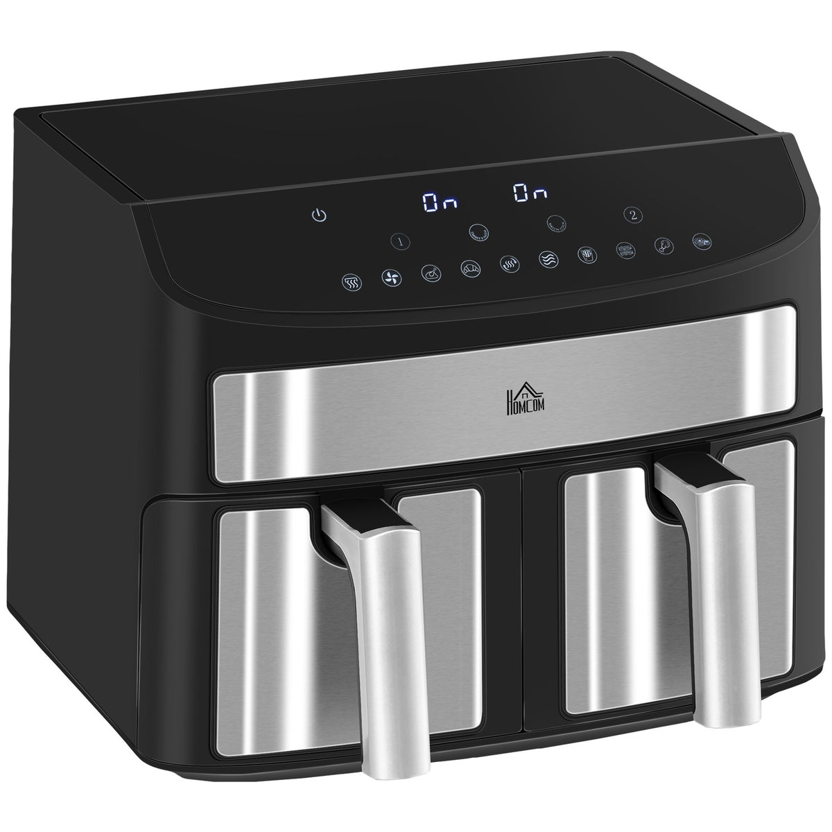 Hot Air Fryer 8L Deep Fryer With Double Chamber, Air Fryer With 10 Programs, 2400 W Air Fryer With Touchscreen, Recipe, Without Oil, Black