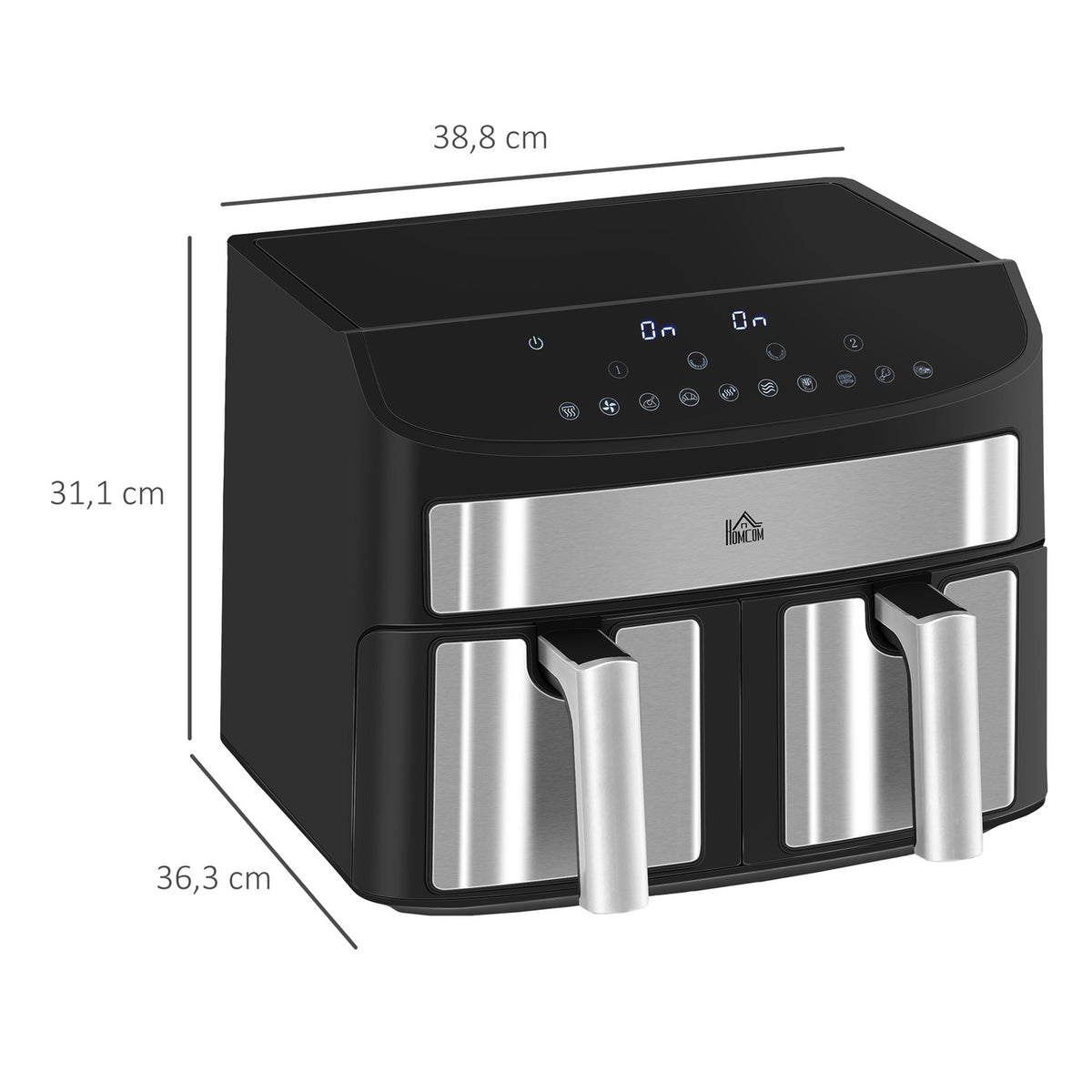 Hot Air Fryer 8L Deep Fryer With Double Chamber, Air Fryer With 10 Programs, 2400 W Air Fryer With Touchscreen, Recipe, Without Oil, Black