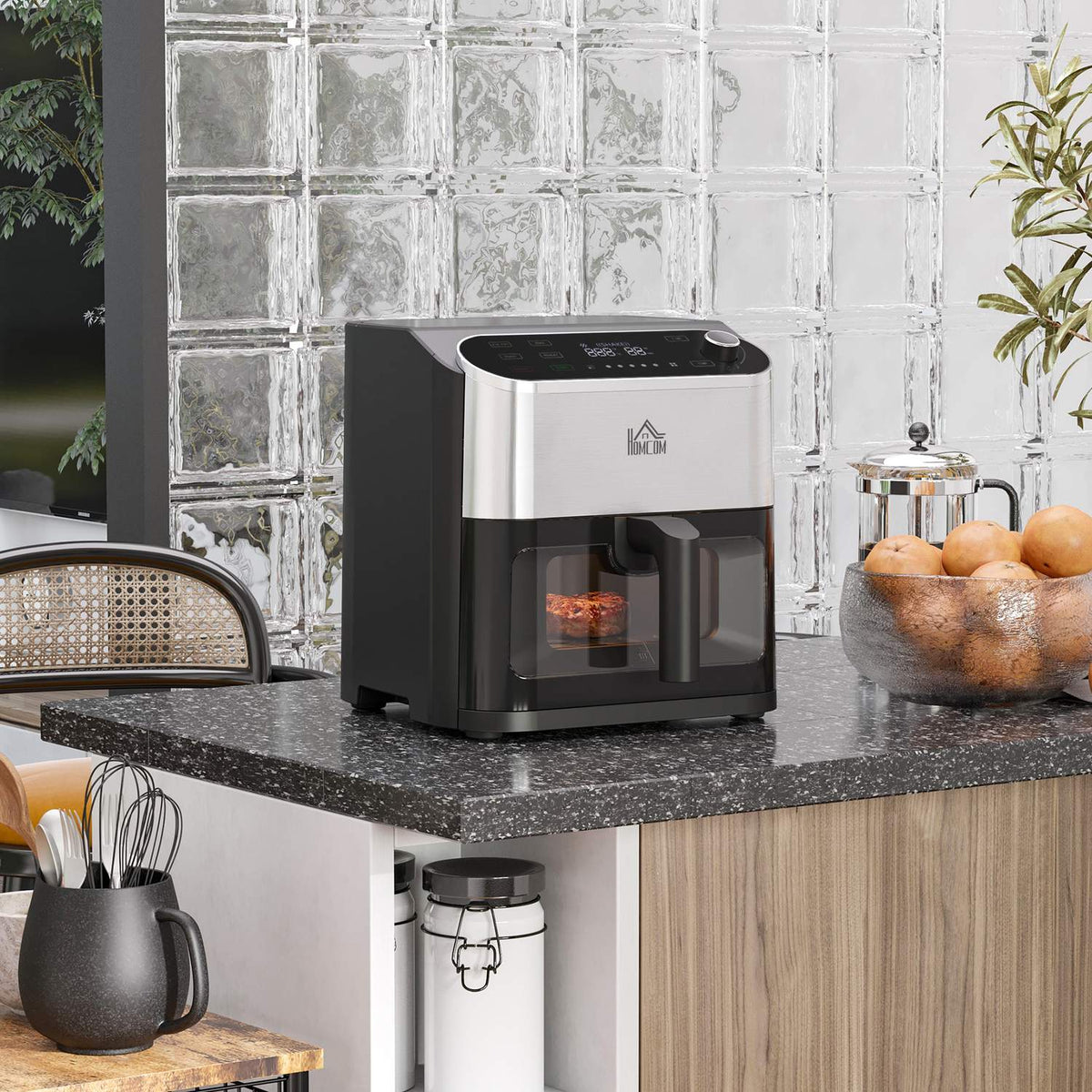 Hot Air Fryer Airfryer With Touchscreen 6.5 L 1350 W 4 In 1 Design Deep Fryer With Timer, Viewing Window, Non-Stick Basket And Overheating Protection