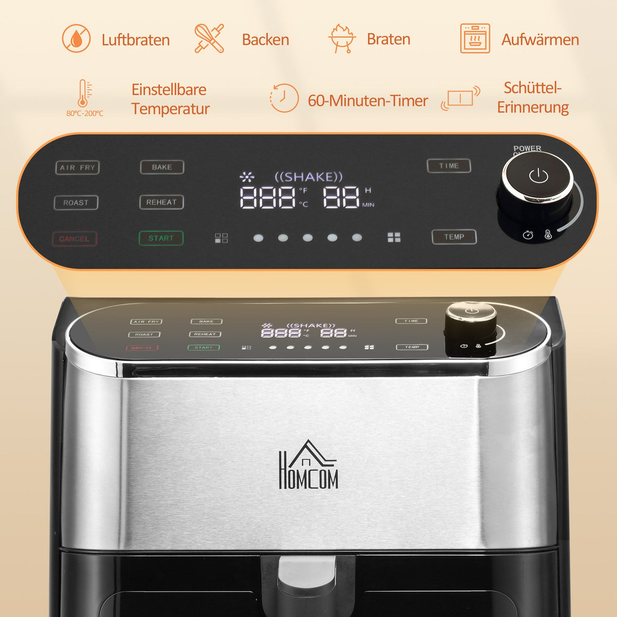 Hot Air Fryer Airfryer With Touchscreen 6.5 L 1350 W 4 In 1 Design Deep Fryer With Timer, Viewing Window, Non-Stick Basket And Overheating Protection