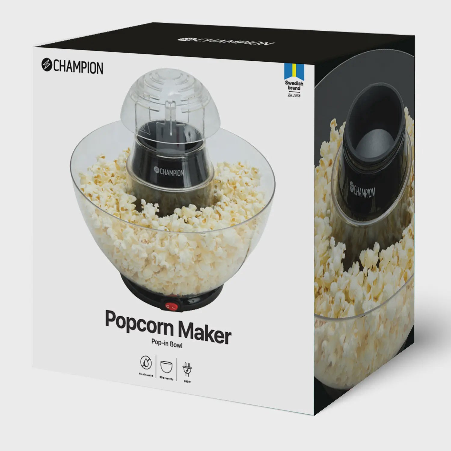 Hot Air Popcorn Maker with Removable Bowl, 900W, Black
