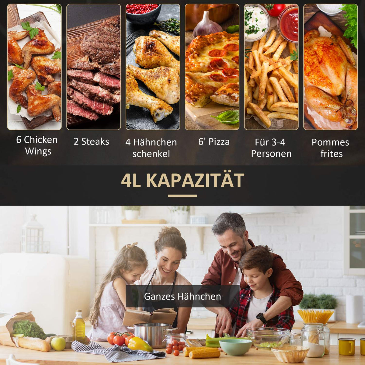 Hot air fryer 4L Airfryer with 12 programs, 60 min timer, non-stick coated basket, 1300W deep fryer without oil, with overheating protection, LED touch display, black