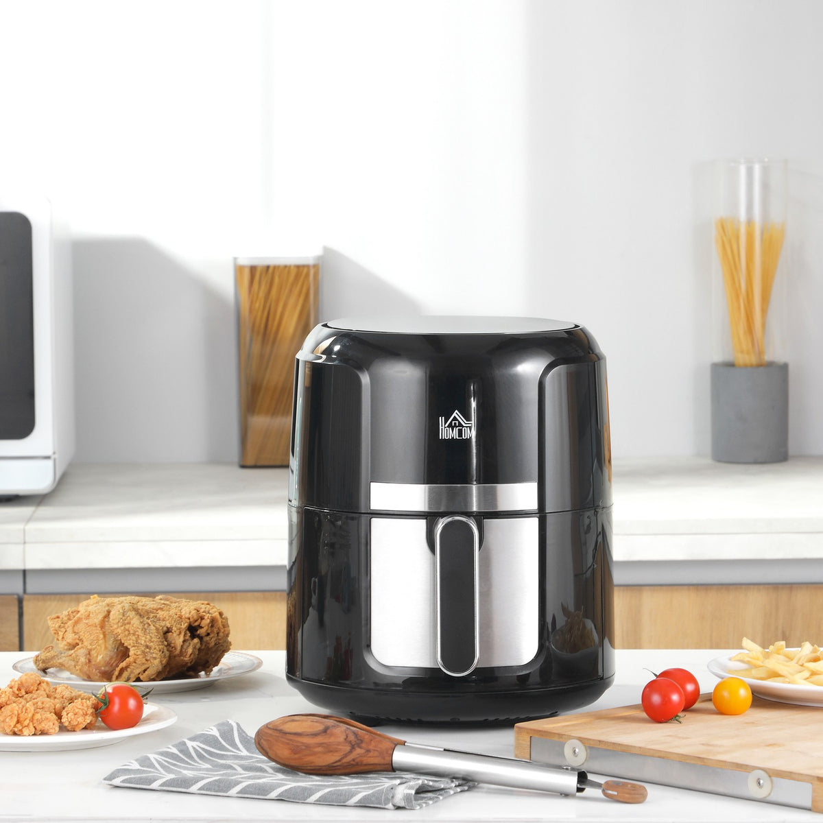 Hot air fryer 4L Airfryer with 12 programs, 60 min timer, non-stick coated basket, 1300W deep fryer without oil, with overheating protection, LED touch display, black