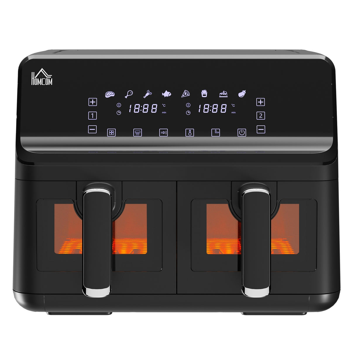 Hot air fryer without oil double chamber 8 L - 2500 W - 8 programs, LED display, adjustable temperature, timer - black